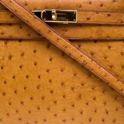 Pre Owned Hermes Cognac Ostrich Gold Hardware Kelly Sellier 28 Bag