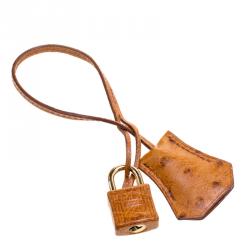 Pre Owned Hermes Cognac Ostrich Gold Hardware Kelly Sellier 28 Bag