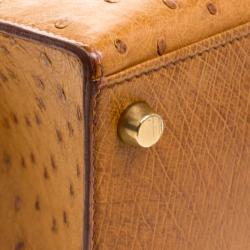 Pre Owned Hermes Cognac Ostrich Gold Hardware Kelly Sellier 28 Bag