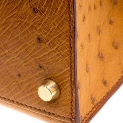 Pre Owned Hermes Cognac Ostrich Gold Hardware Kelly Sellier 28 Bag