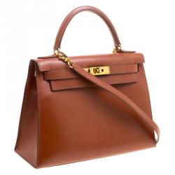 Pre Owned Hermes Brique Box Calf Leather Gold Hardware Kelly Sellier 28 Bag
