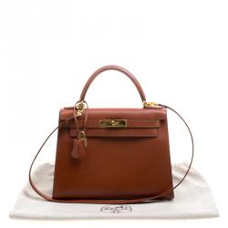 Pre Owned Hermes Brique Box Calf Leather Gold Hardware Kelly Sellier 28 Bag