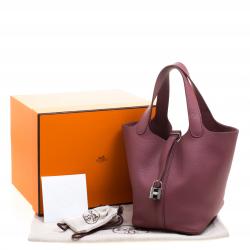 Pre Owned Hermes Bois de Rose Clemence Leather Picotin PM Bag
