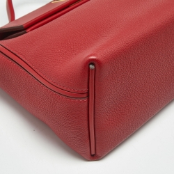 Pre Owned Hermes Rouge Piment/Rouge Vif Togo and Swift Leather Gold Finish 24/24 29 Bag