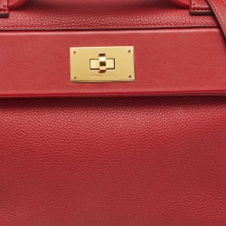 Pre Owned Hermes Rouge Piment/Rouge Vif Togo and Swift Leather Gold Finish 24/24 29 Bag