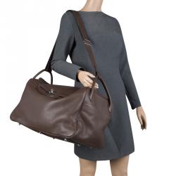 Pre Owned Hermes Cacao Togo Leather Palldium Hardware Lindy Voyage Bag