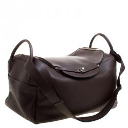 Pre Owned Hermes Cacao Togo Leather Palldium Hardware Lindy Voyage Bag