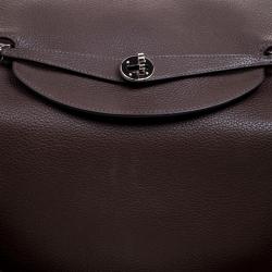 Pre Owned Hermes Cacao Togo Leather Palldium Hardware Lindy Voyage Bag