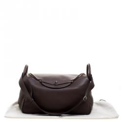Pre Owned Hermes Cacao Togo Leather Palldium Hardware Lindy Voyage Bag