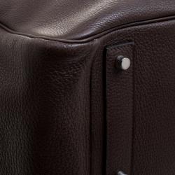 Pre Owned Hermes Cacao Togo Leather Palldium Hardware Lindy Voyage Bag