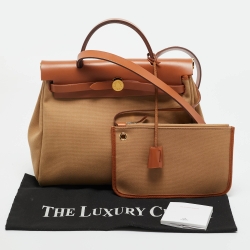 Pre Owned Hermès Chai/Fauve Militaire Toile and Vache Hunter Herbag 31 Bag