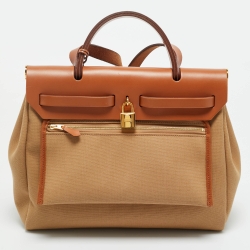 Pre Owned Hermès Chai/Fauve Militaire Toile and Vache Hunter Herbag 31 Bag