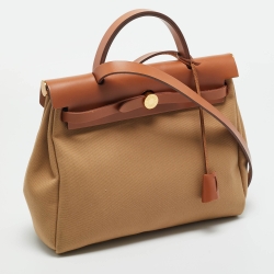 Pre Owned Hermès Chai/Fauve Militaire Toile and Vache Hunter Herbag 31 Bag