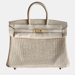 Pre Owned Hermes Birkin 25 Trench Gray Matte Crocodile Gold Hardware