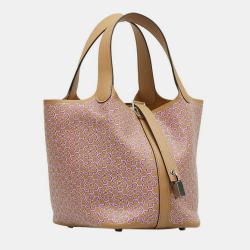 Pre Owned Hermes Picotin Lock 18 Lucky Daisy Handbag Chai Rose Swift Bag 