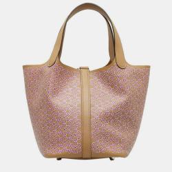 Pre Owned Hermes Picotin Lock 18 Lucky Daisy Handbag Chai Rose Swift Bag 