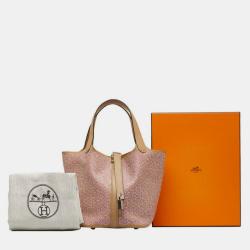 Pre Owned Hermes Picotin Lock 18 Lucky Daisy Handbag Chai Rose Swift Bag 
