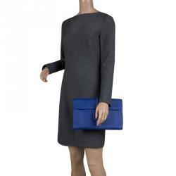 Pre Owned Hermes Blue Epsom Leather Jige PM Clutch