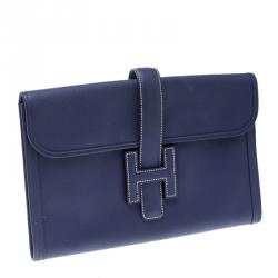 Pre Owned Hermes Blue Epsom Leather Jige PM Clutch