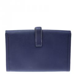 Pre Owned Hermes Blue Epsom Leather Jige PM Clutch