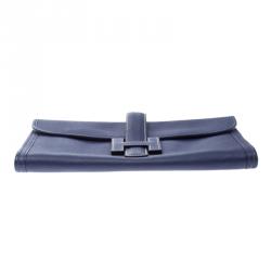 Pre Owned Hermes Blue Epsom Leather Jige PM Clutch