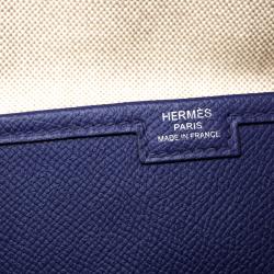 Pre Owned Hermes Blue Epsom Leather Jige PM Clutch