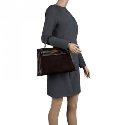 Pre Owned Hermes Dark Marron Box Calf Leather and Suede Gold Hardware Kelly Sellier 32 Bag