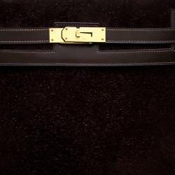 Pre Owned Hermes Dark Marron Box Calf Leather and Suede Gold Hardware Kelly Sellier 32 Bag