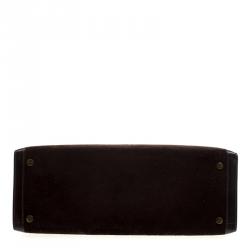 Pre Owned Hermes Dark Marron Box Calf Leather and Suede Gold Hardware Kelly Sellier 32 Bag