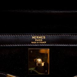 Pre Owned Hermes Dark Marron Box Calf Leather and Suede Gold Hardware Kelly Sellier 32 Bag