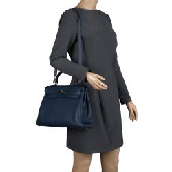 Pre Owned Hermes Blue De-Presse Togo Palladium Hardware Kelly Retourne 32 Bag