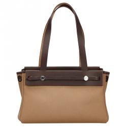 Pre Owned Hermes Bicolor Canvas/Leather 2-in-1 Herbag Cabas PM Bag