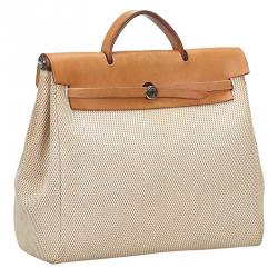 Pre Owned Hermes Bicolor Canvas/Leather 2-in-1 Herbag MM Bag