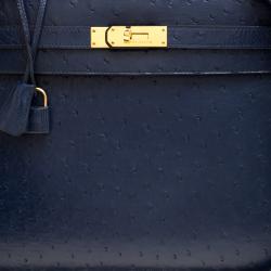 Pre Owned Hermes Blue De Malte Ostrich Gold Hardware Kelly Sellier 35 Bag