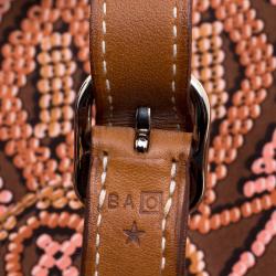 Pre Owned Hermes Brown Printed Kelly En Perles Silk and Swift Leather Silky City Bag