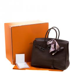 Hermes Cacao Clemence Leather Palladium Hardware Birkin 35 Bag