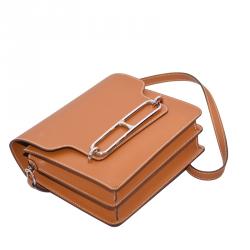 Pre Owned Hermes Gold Leather Palladium Hardware Roulis Bag