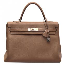 Pre Owned Hermes Etoupe Togo Leather Palladium Hardware Kelly Retourne 35 Bag