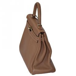Pre Owned Hermes Etoupe Togo Leather Palladium Hardware Kelly Retourne 35 Bag