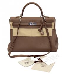 Pre Owned Hermes Etoupe Togo Leather Palladium Hardware Kelly Retourne 35 Bag