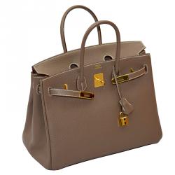 Hermes Etoupe Togo Leather Gold Hardware Birkin 35 Bag