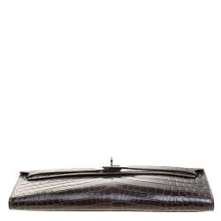 Pre Owned Hermes Olive Green Niloticus Crocodile Kelly Cut Clutch