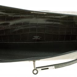 Pre Owned Hermes Olive Green Niloticus Crocodile Kelly Cut Clutch