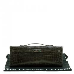 Pre Owned Hermes Olive Green Niloticus Crocodile Kelly Cut Clutch