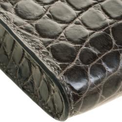 Pre Owned Hermes Olive Green Niloticus Crocodile Kelly Cut Clutch