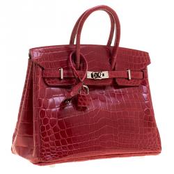 Hermes Rouge Garance Niloticus Crocodile Palladium Hardware Birkin 25 Bag