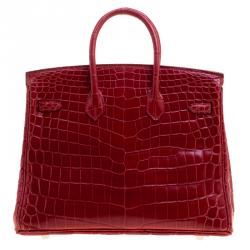 Hermes Rouge Garance Niloticus Crocodile Palladium Hardware Birkin 25 Bag