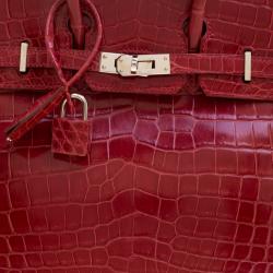 Hermes Rouge Garance Niloticus Crocodile Palladium Hardware Birkin 25 Bag