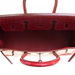 Hermes Rouge Garance Niloticus Crocodile Palladium Hardware Birkin 25 Bag