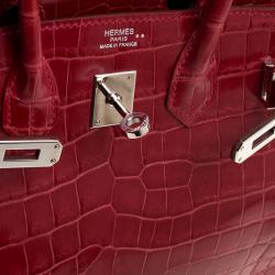 Hermes Rouge Garance Niloticus Crocodile Palladium Hardware Birkin 25 Bag